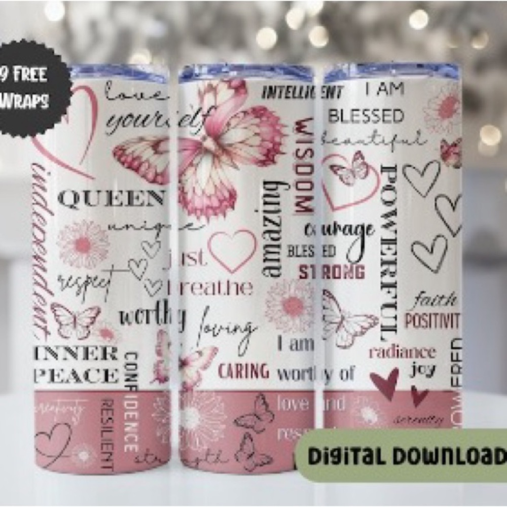 (Handmade) 

20oz Inspirational Pink Butterfly Tumbler